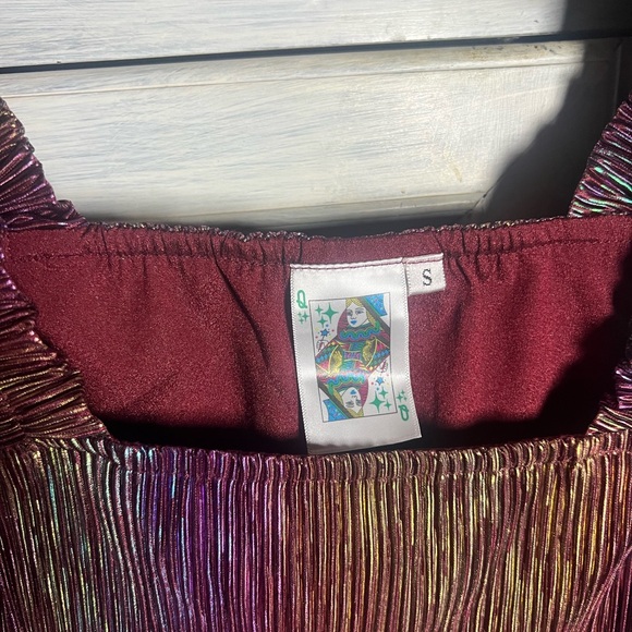Queen Of Sparkles Maroon Rainbow Pleat Flutter Top & Shorts Set New - Picture 5 of 10